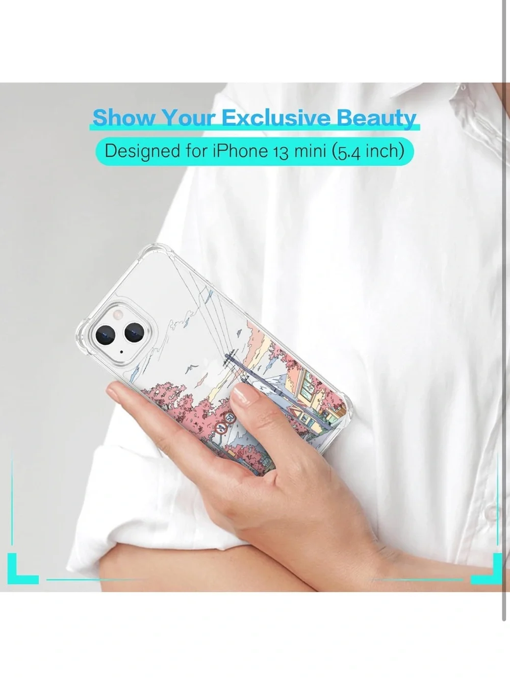 TRADAY Anime Phone Case for iPhone 13 Mini Clear Cherry Blossom Street